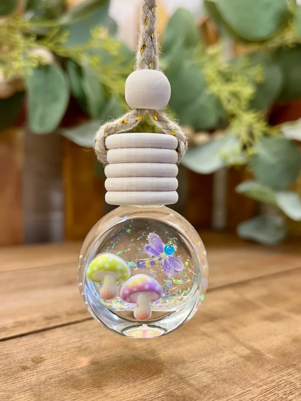 Dragonfly with Mushrooms Car Oil Diffuser, Hanging Car Air Freshener
